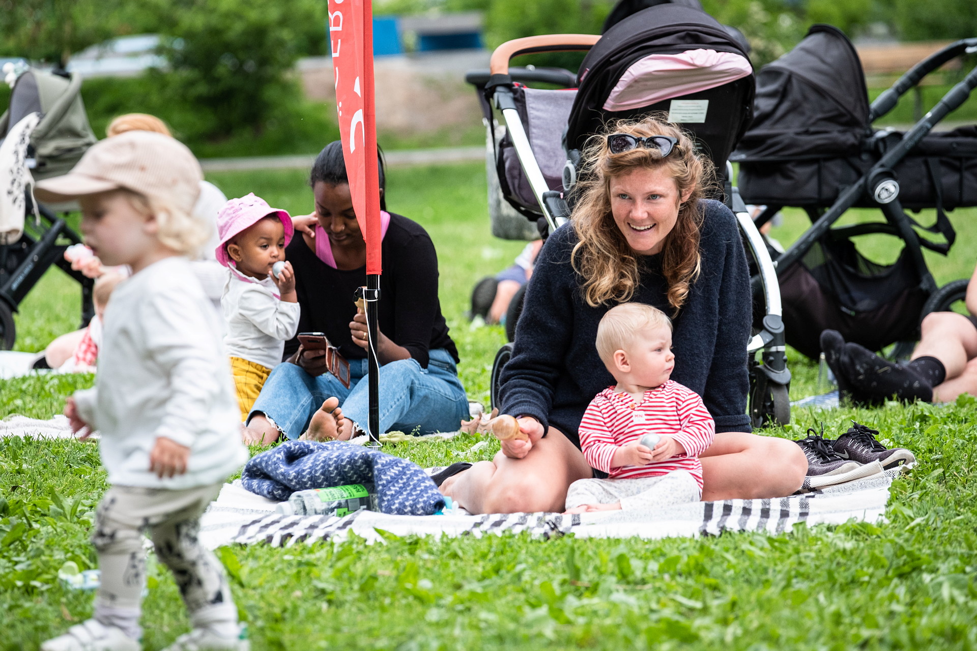 Familjeaktivitet i gräset