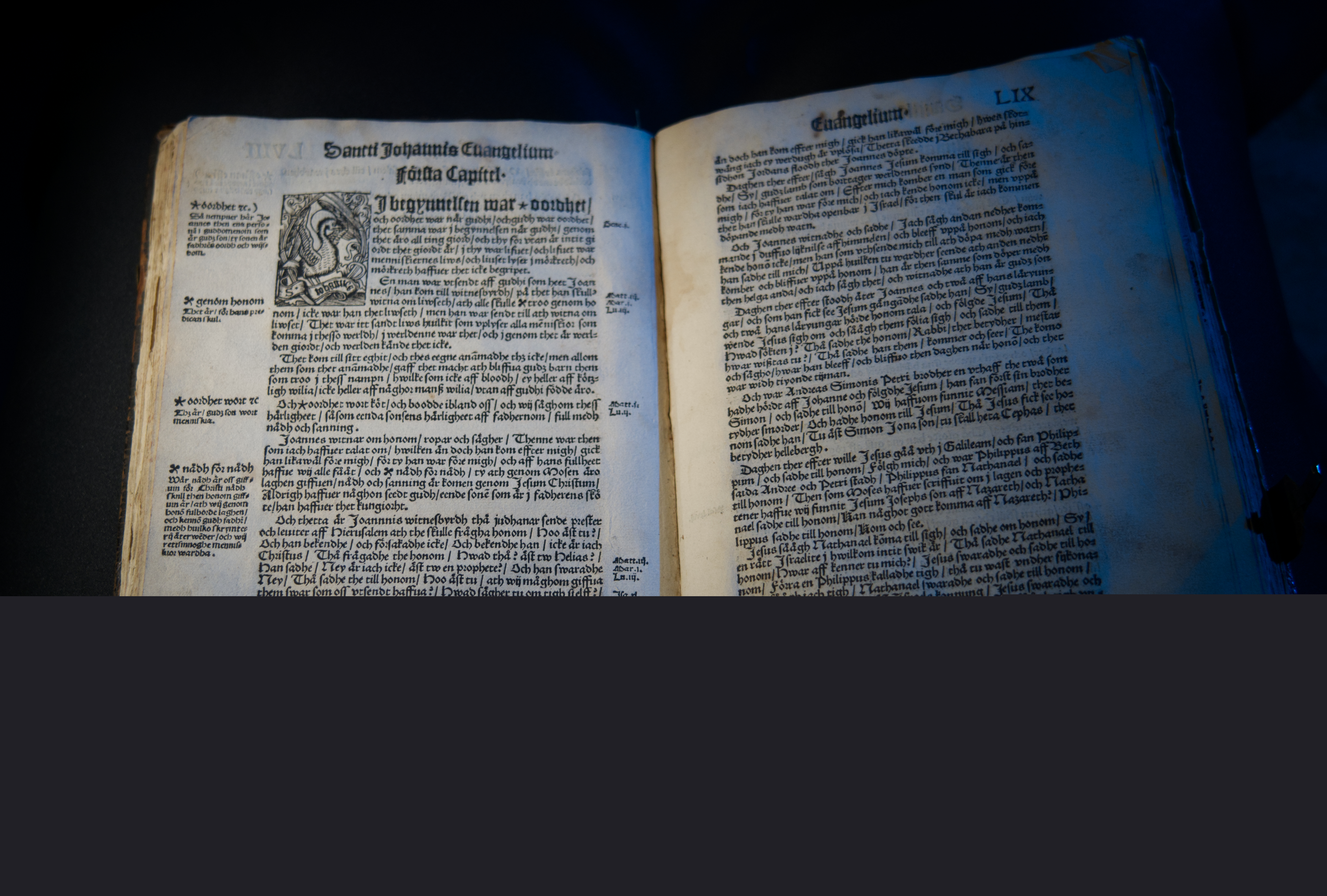Ett uppslag ur Thet Nyia Testamentit på Swensko, tryckt 1526