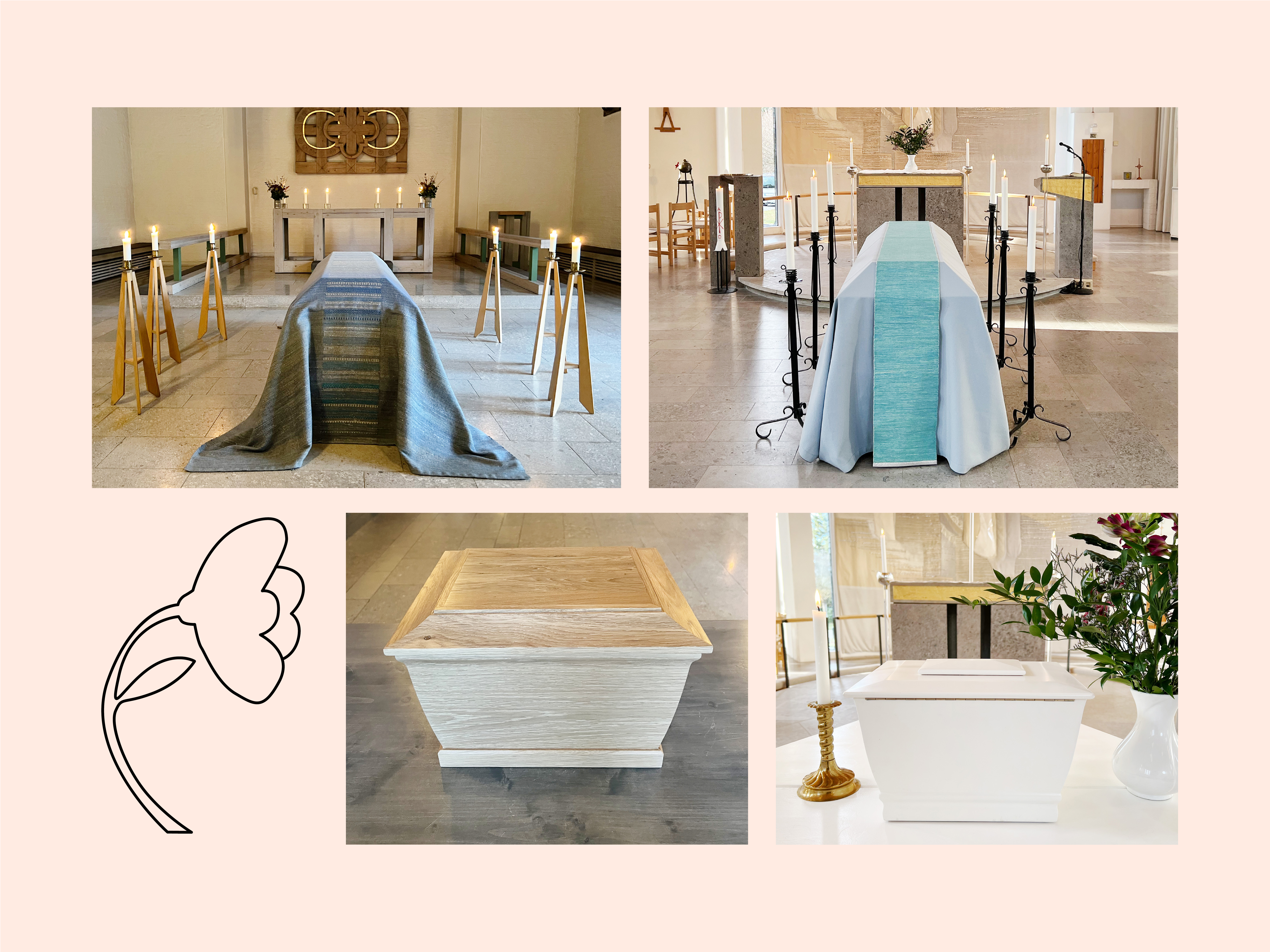 textilier på kistor och trälådor som är urnor