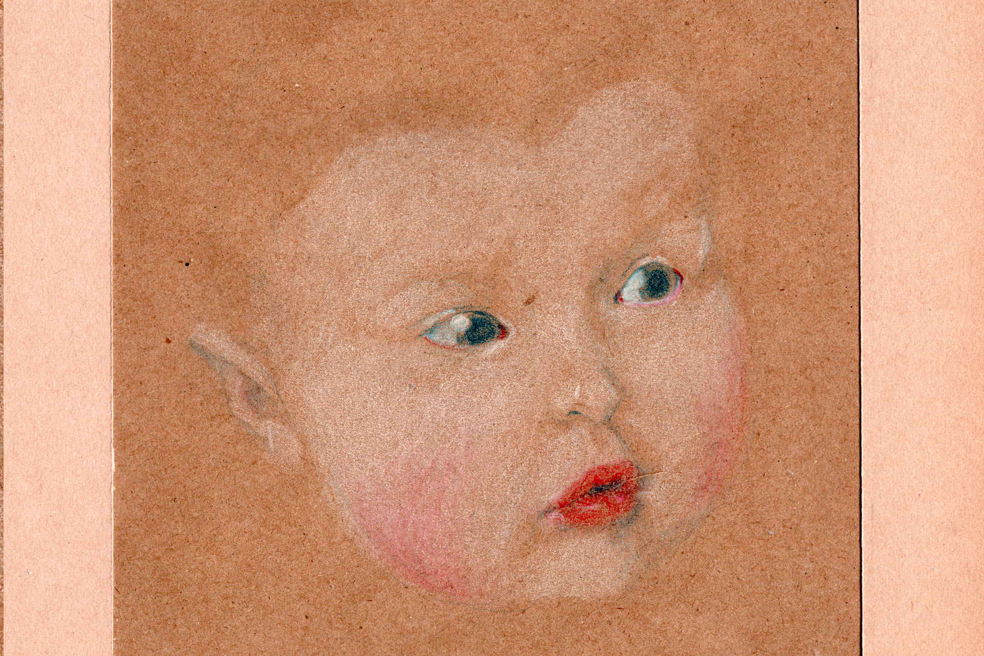 Pastellporträtt av ett litet barn. 