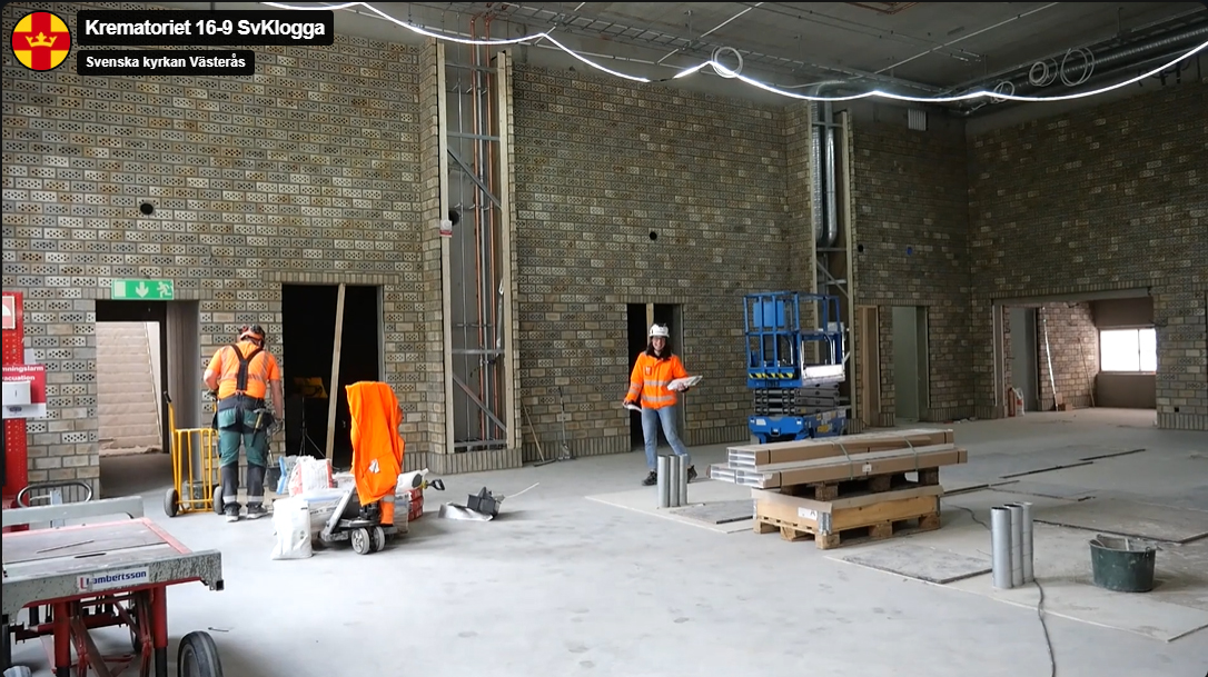 Bild visar insidan av det nya krematoiet som håller på att byggas på Hovdestalunds kyrkogård i Västerås.