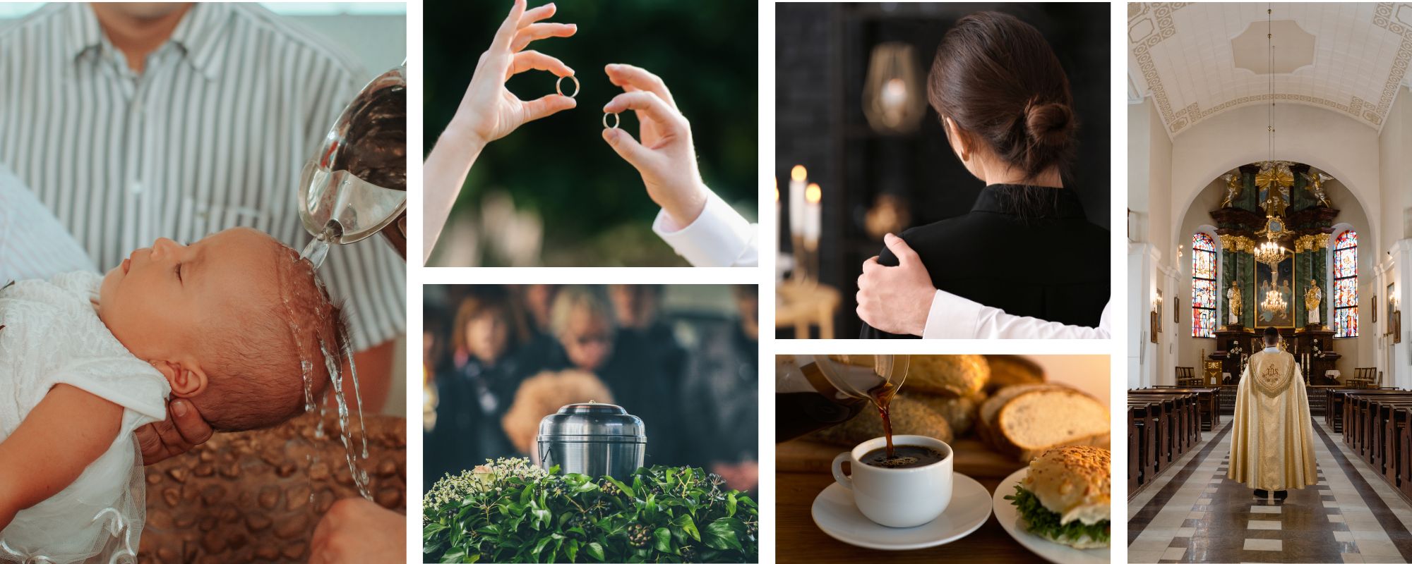 Collage dop vigsel begravning kaffe samtal kyrka 