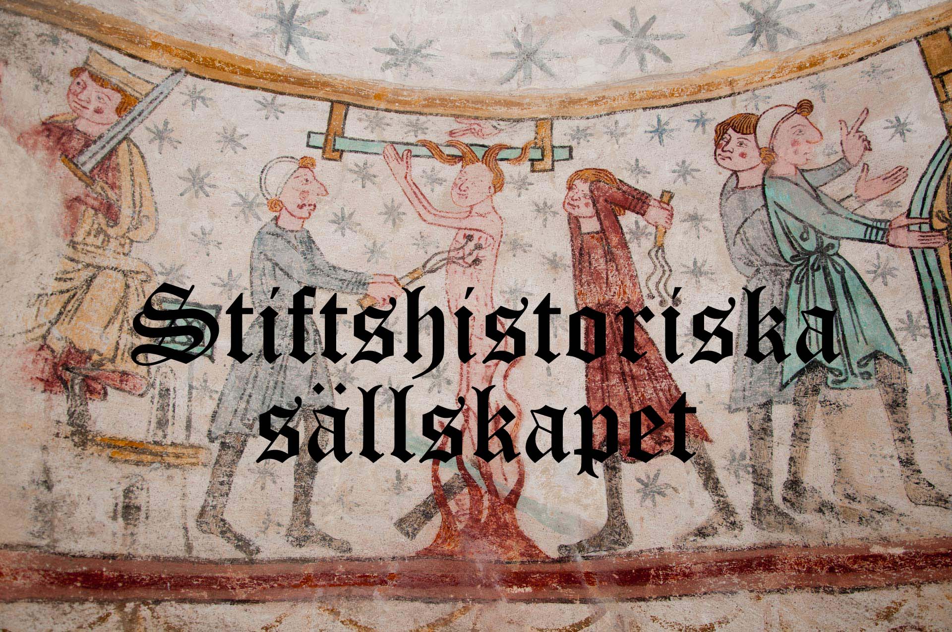 Bild av medeltida väggmålning från Hackås kyrka. Över bilden står texten "Stiftshistoriska sällskapet".