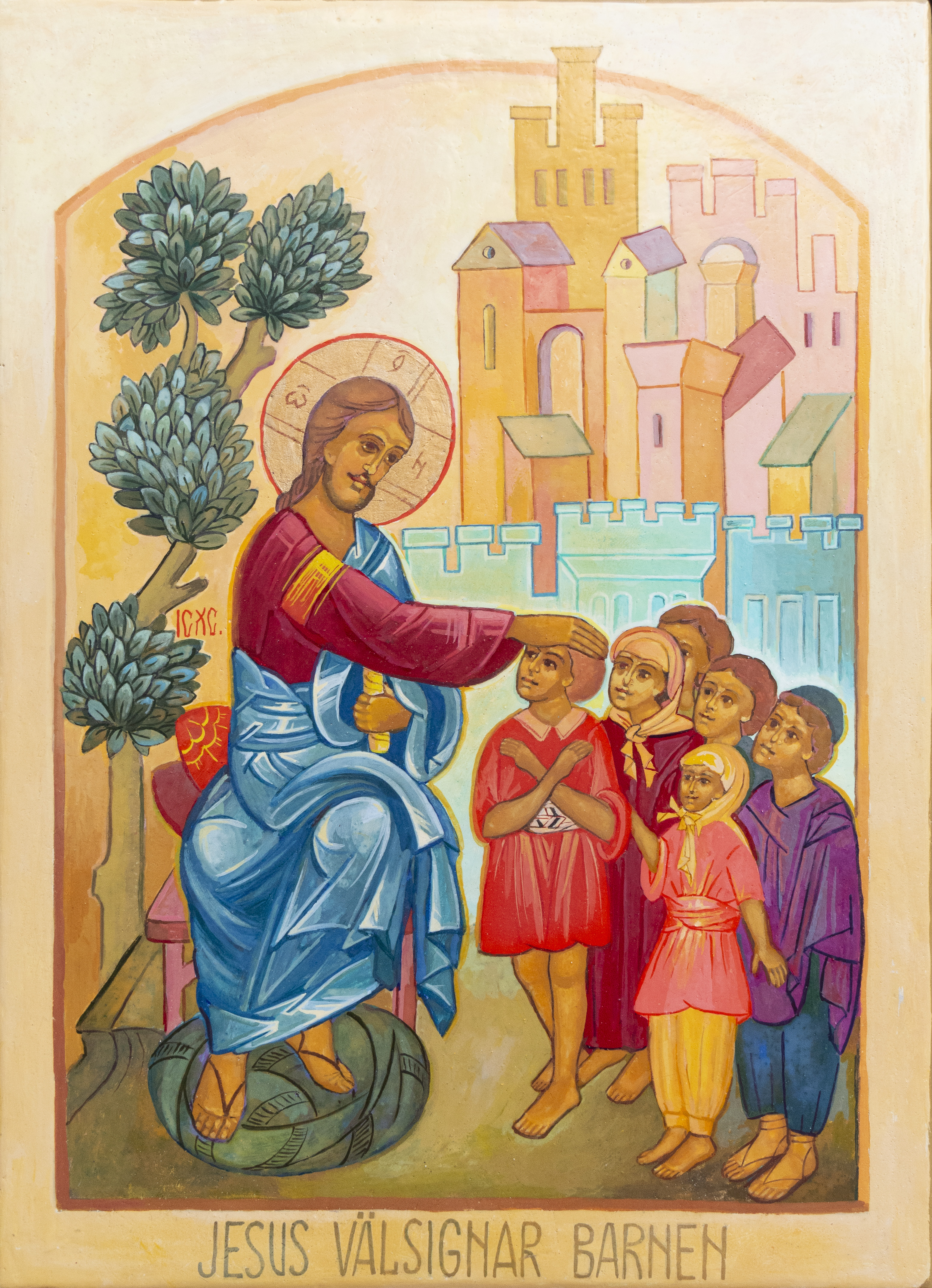 En ikonmålning visar hur Jesus välsignar barnen.