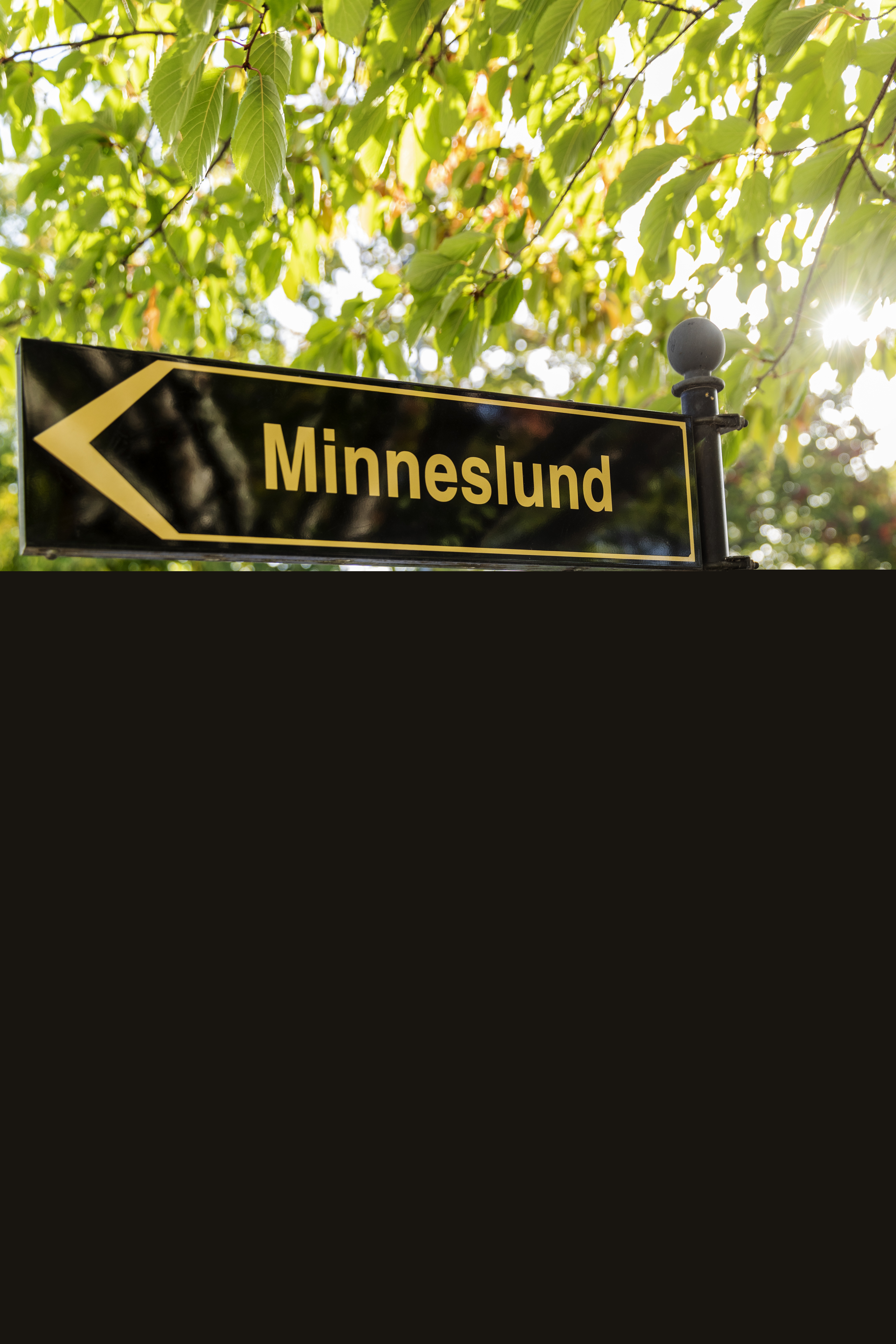 En skylt med texten Minneslund.