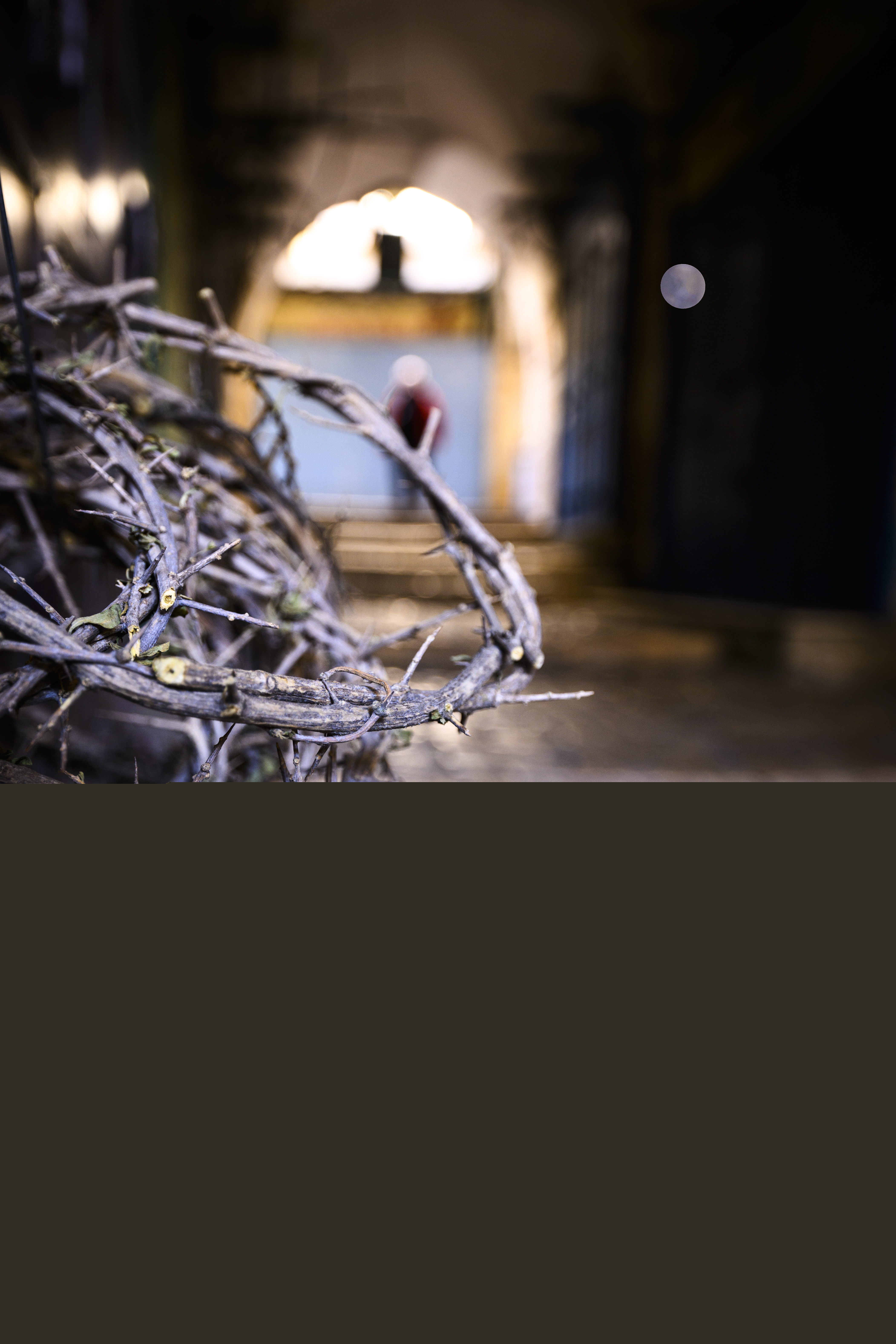 En törnekrona i ett stenvalv.