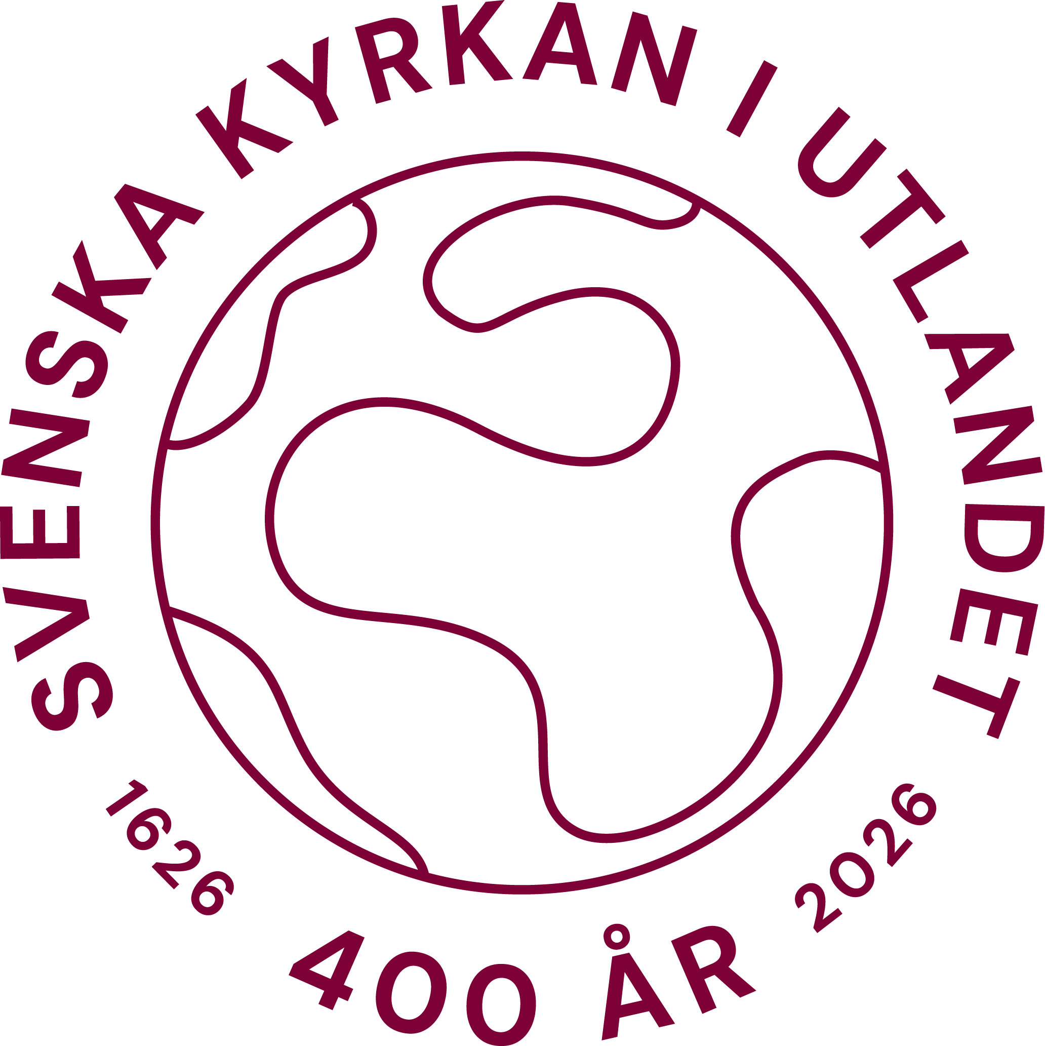 Ett bildmärke föreställande en jordglob med texten Svenska kyrkan i utlandet. 400 år. 1626-2026