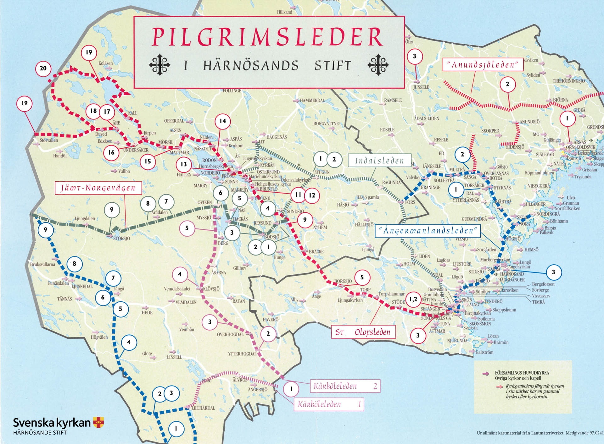 Karta över pilgrimsleder i Härnösands stift